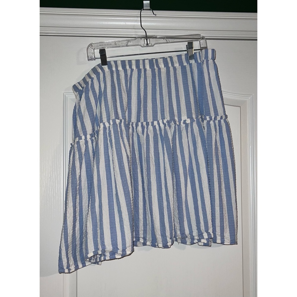A.N.A Plus Size Knee Length Blue and White Striped Skirt NWOT